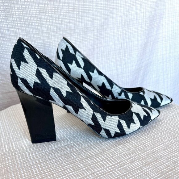 Vintage Nine West Fabric Houndstooth Architectural Patent Leather Heel M… - Picture 5 of 16